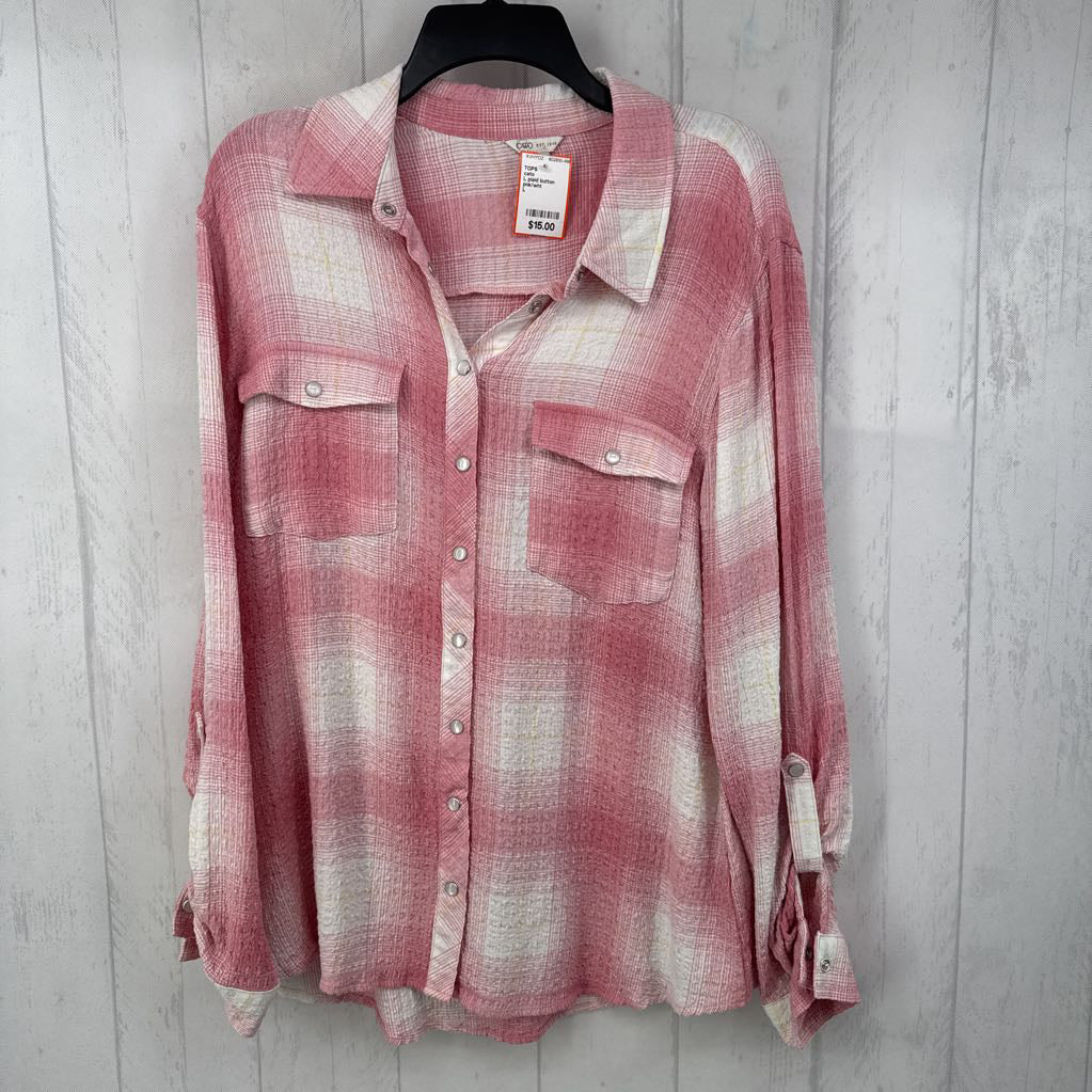 L plaid button down l/s top