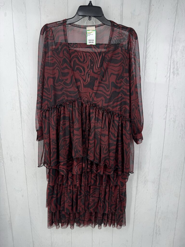 2Pc S mesh tie front top & skirt set