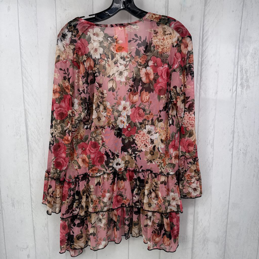 S mesh flo print tie front peplum top