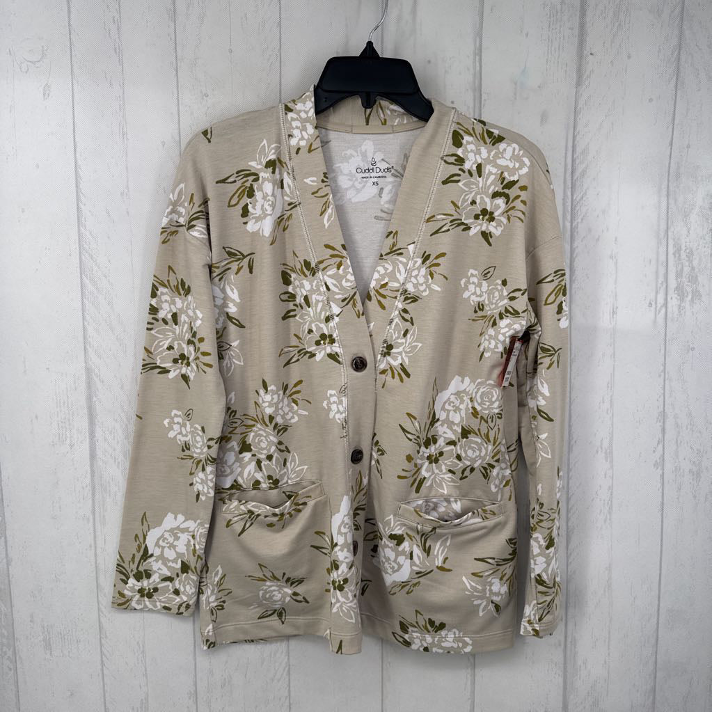 XS l/s flower print button cardigan