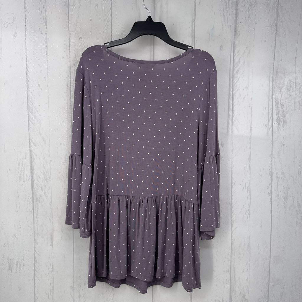 S polka dot flare slv peplum top