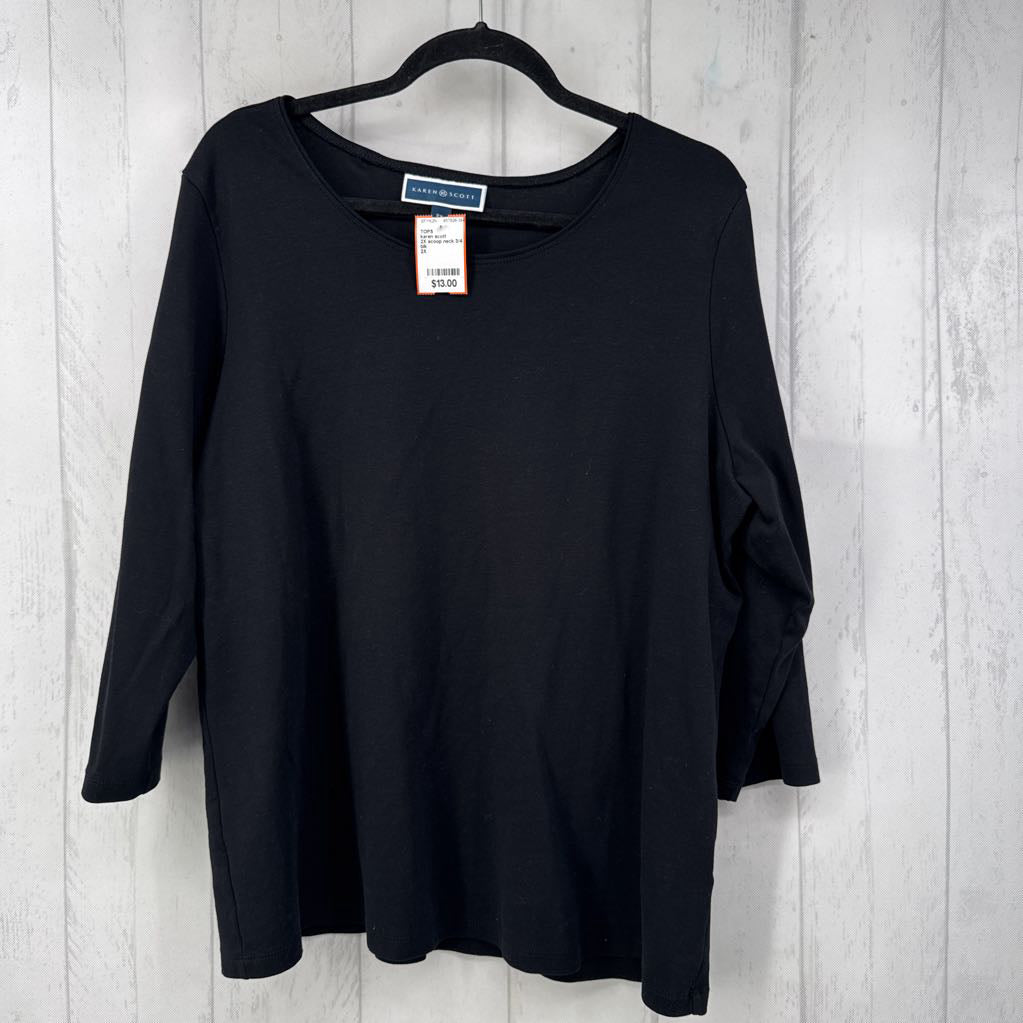 2X scoop neck 3/4 slv tee