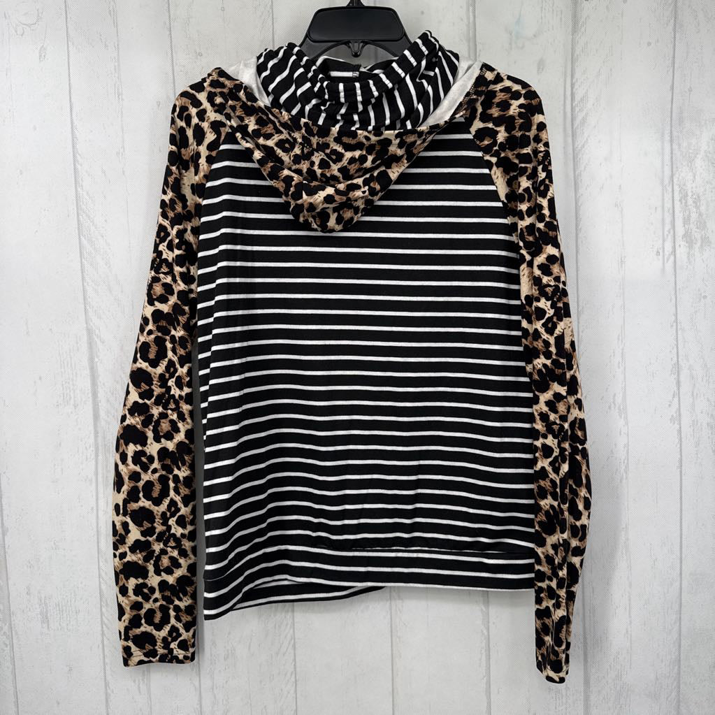 M mixed print l/s pullover w/ hood