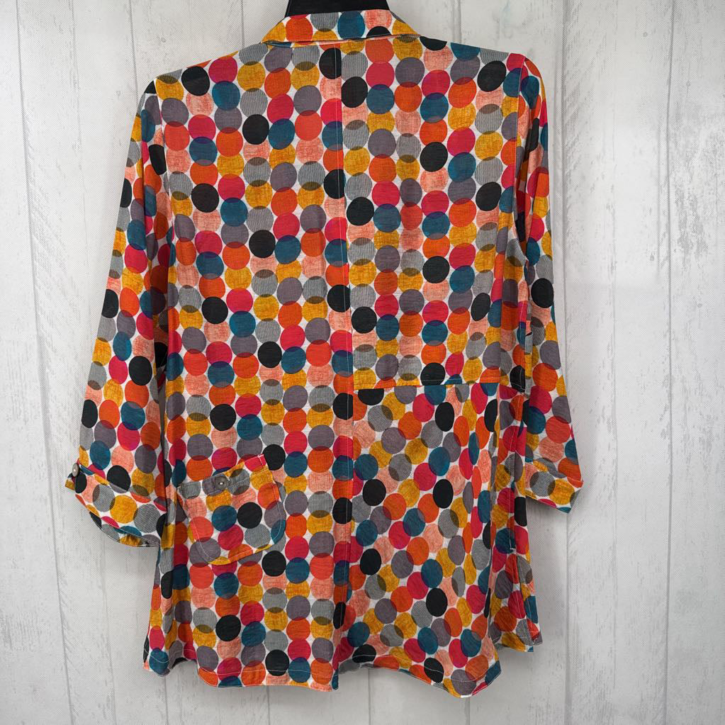 S polka dot button down 3/4 slv