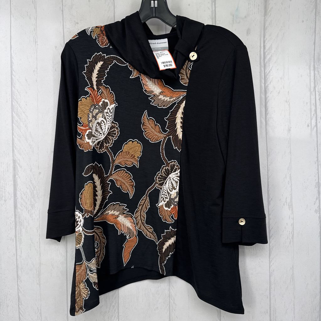 Sp flo print cowl neck 3/4 slv top