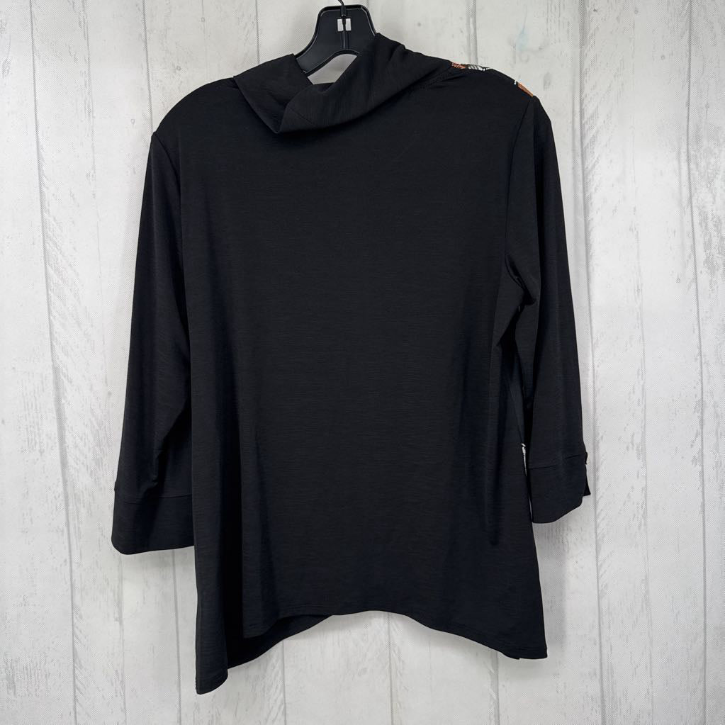 Sp flo print cowl neck 3/4 slv top