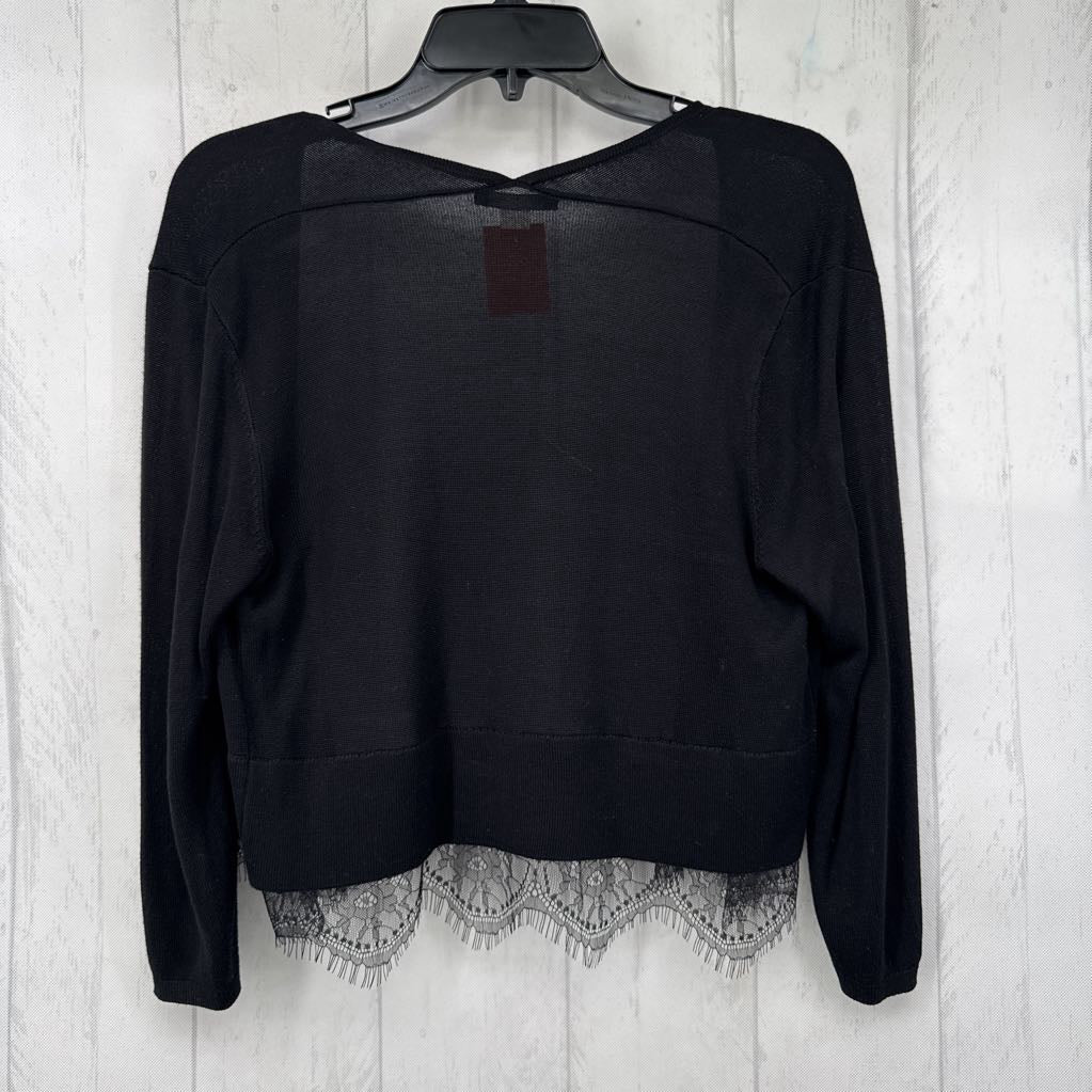 S lace hem open front cardi