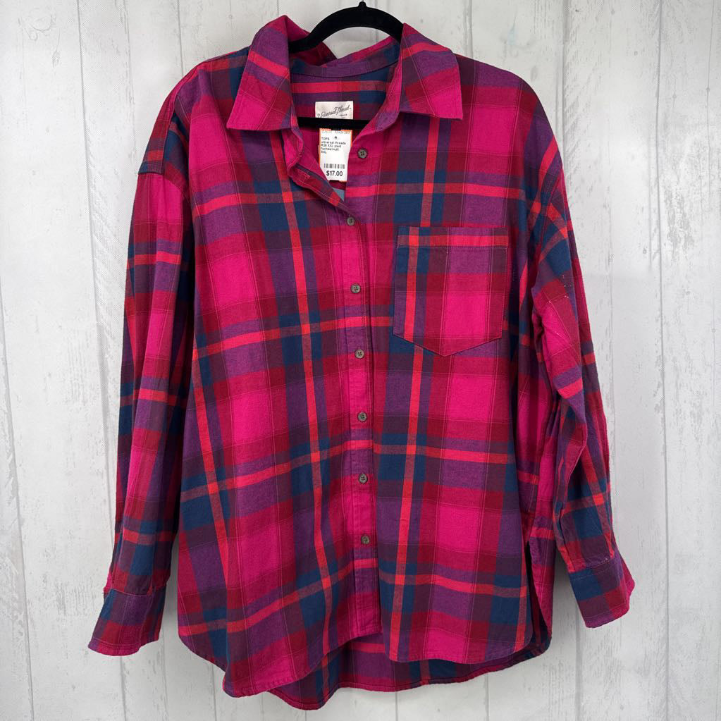 R28 XXL plaid button down l/s top