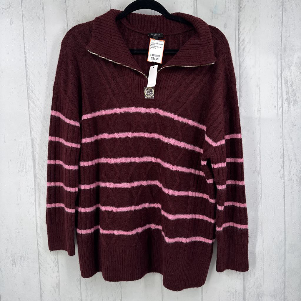 1X striped quarter zip sweater