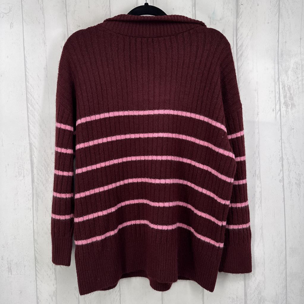 1X striped quarter zip sweater