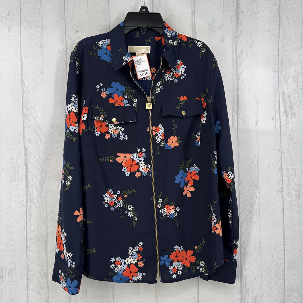 M flo print full-zip l/s top