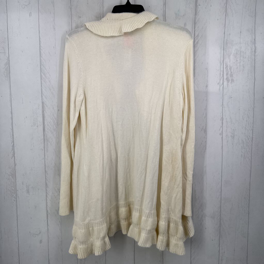 R98 XL ruffled open front cardi