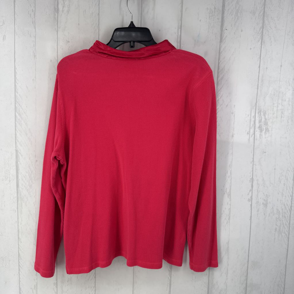 XL waffle knit rhinestone button l/s top