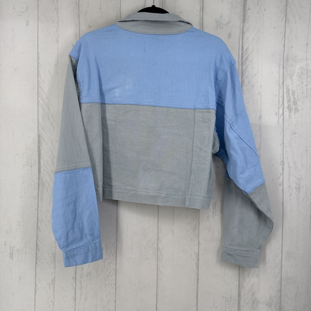 2X colorblock crop denim jacket