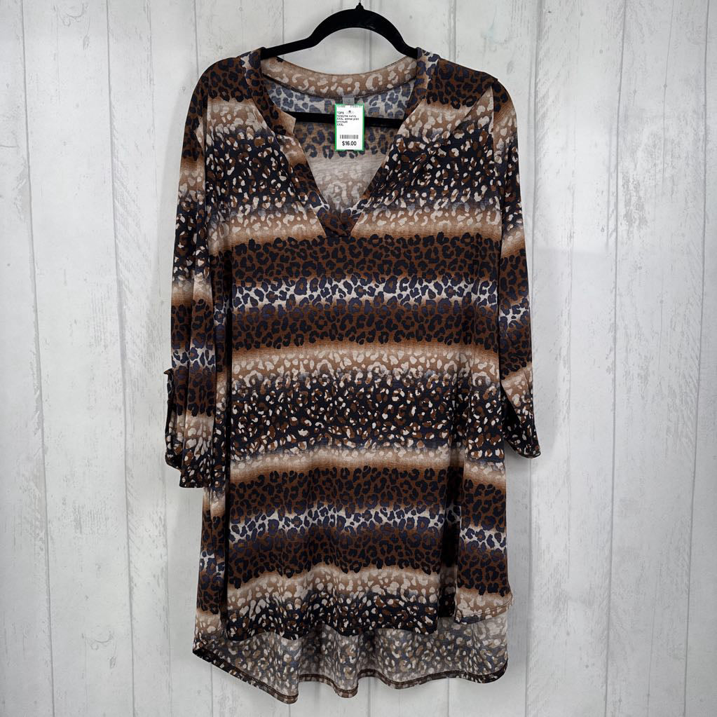 XXXL animal print v-neck 3/4 slv top