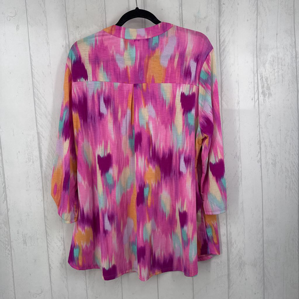 2X printed v-neck tab slv top