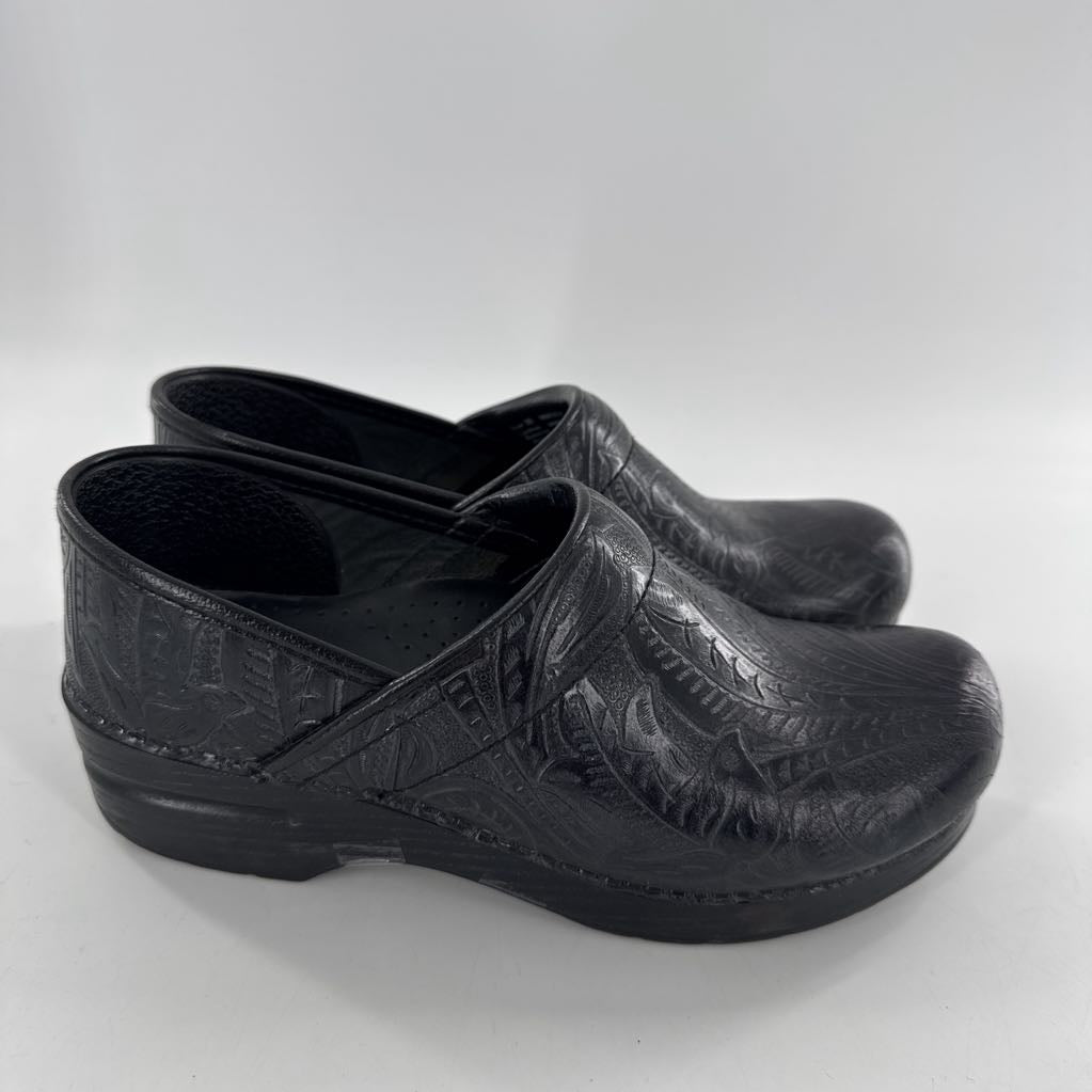 9 embossed leather clogs