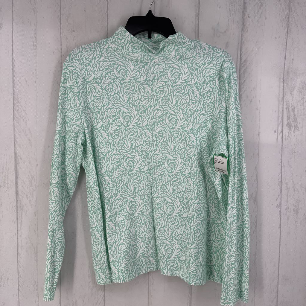 XL l/s leaf print mock neck top