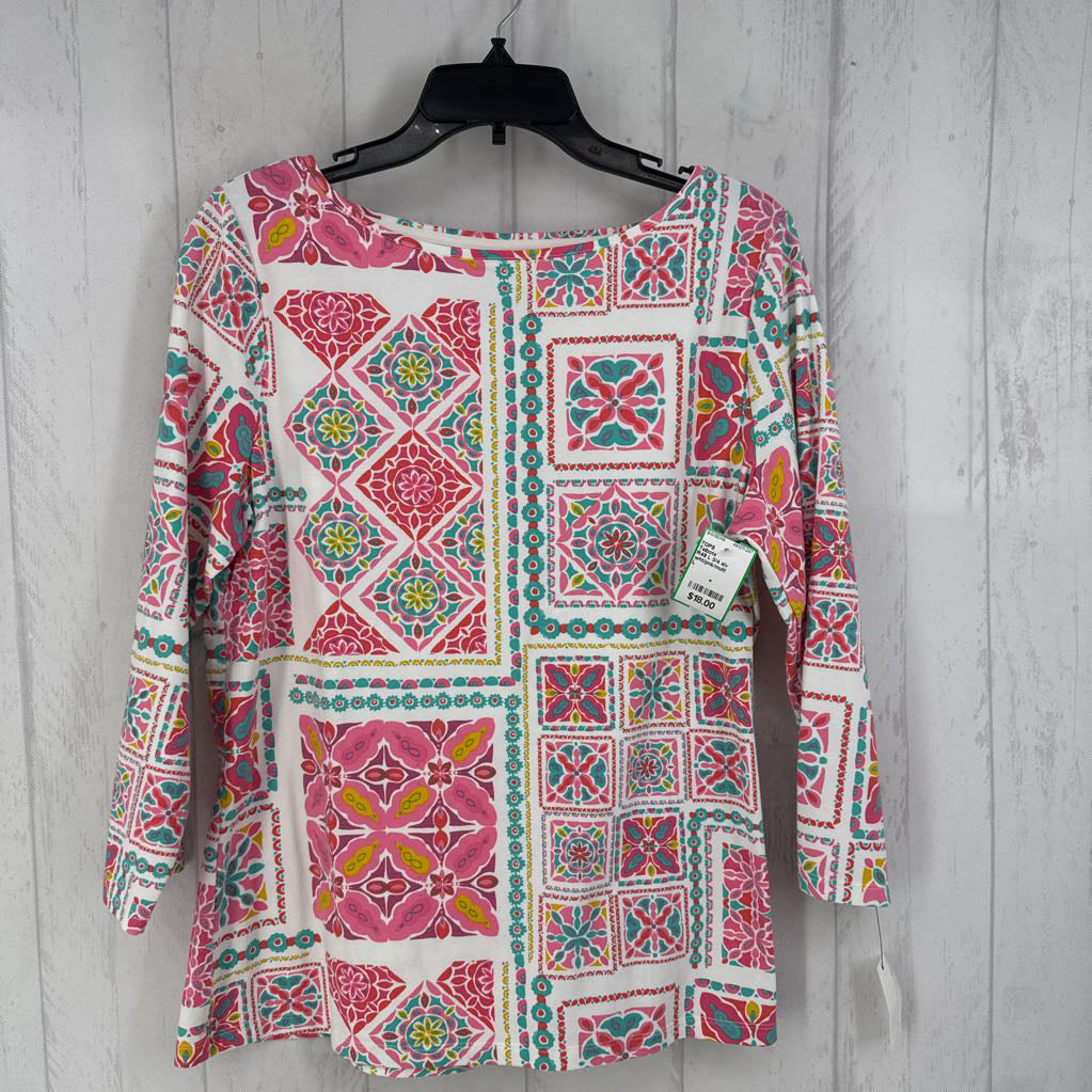 R49 L 3/4 slv medallion print top