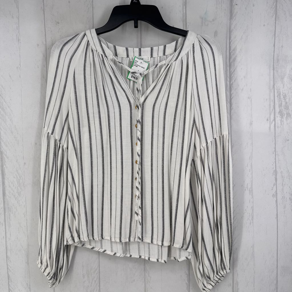 S l/s button detail stripe top