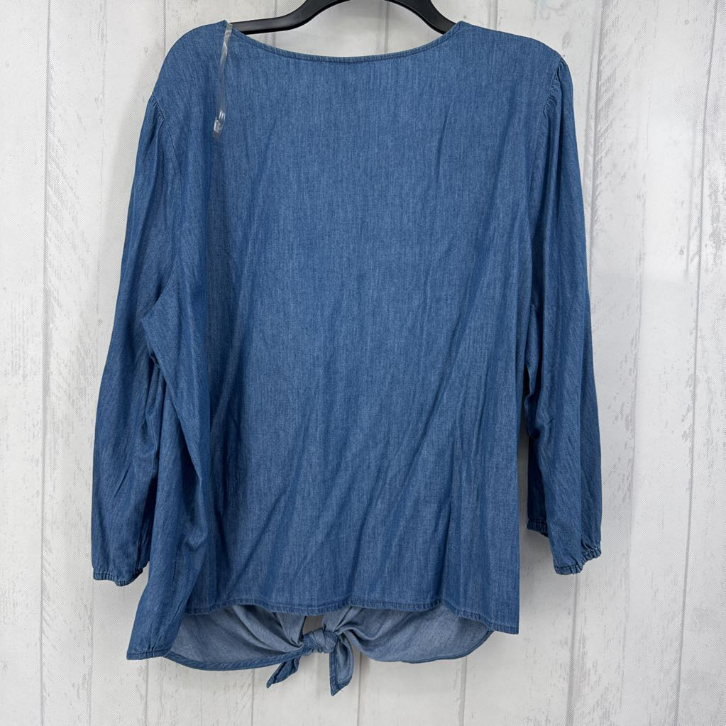 XL chambray button down 3/4 slv top