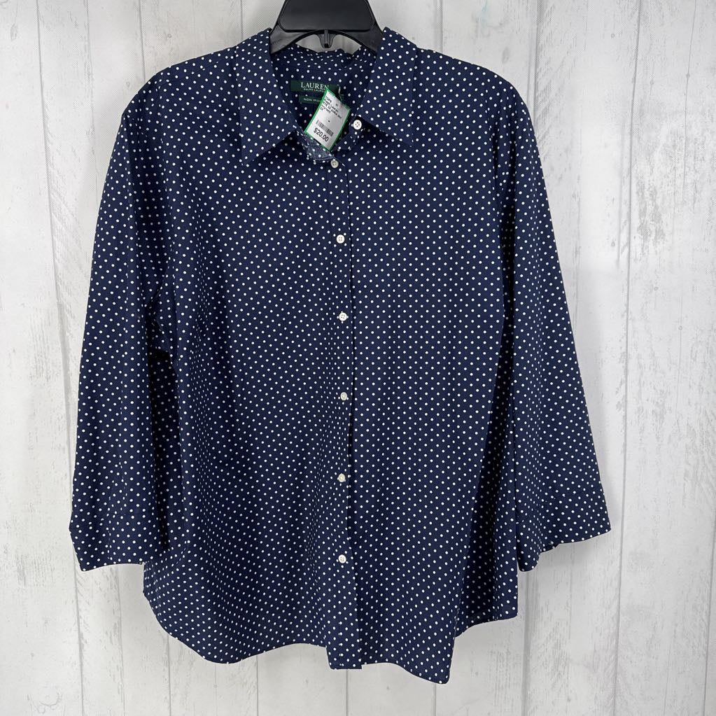 R75 3X polka dot button down l/s top