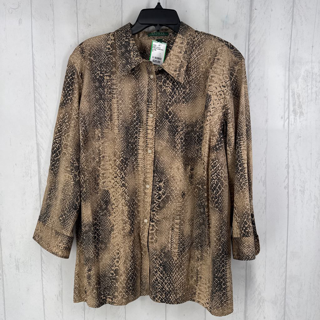 R75 3X snakeskin print button down l/s top