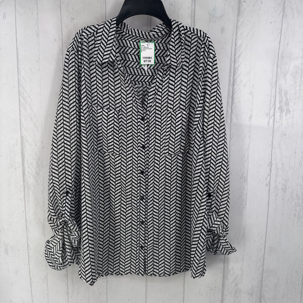 XL printed button down l/s top