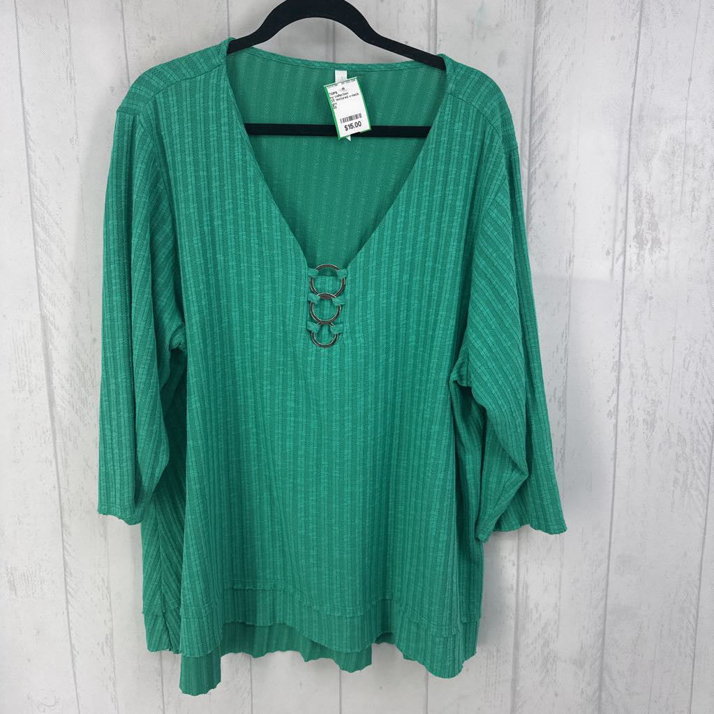 3X textured v-neck 3/4 slv top