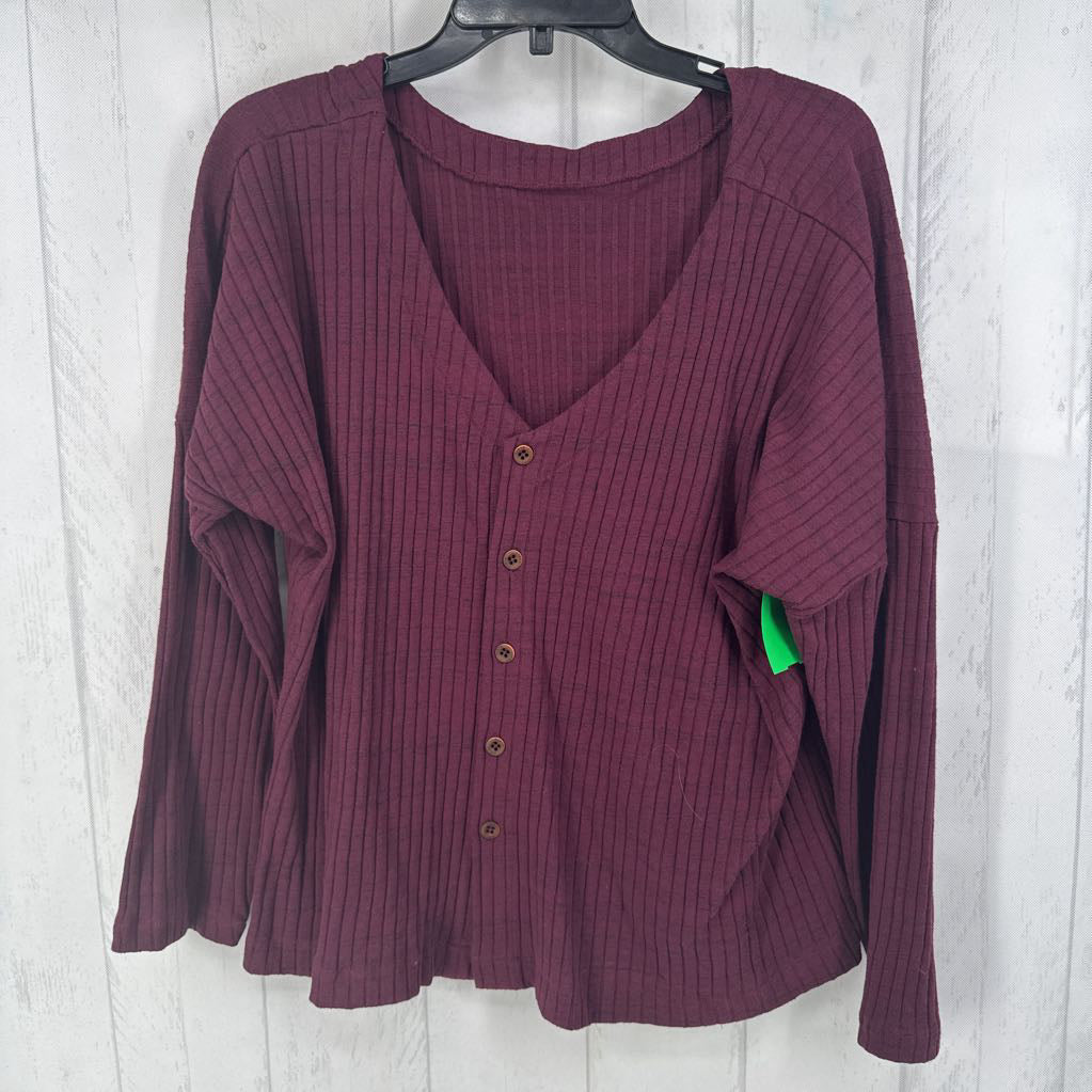 XL rib knit button down l/s top