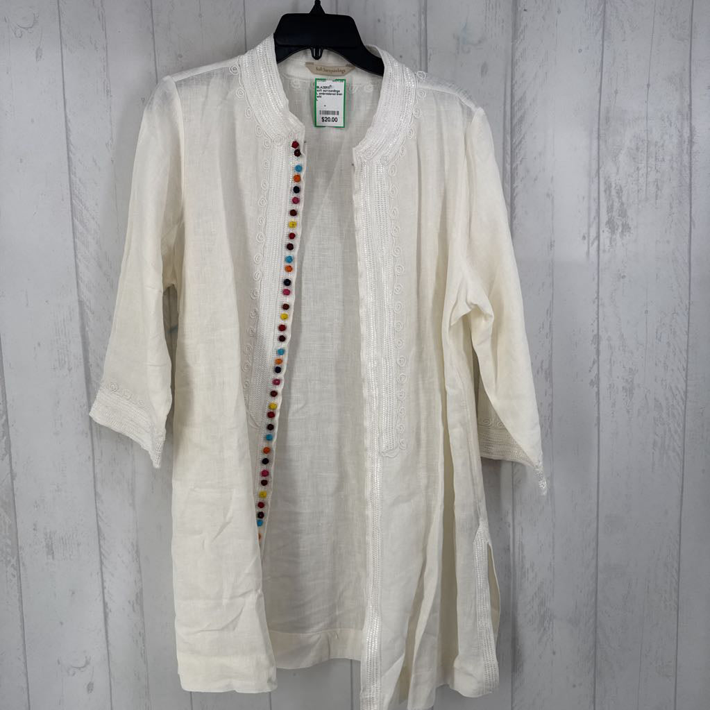L embroidered linen jacket
