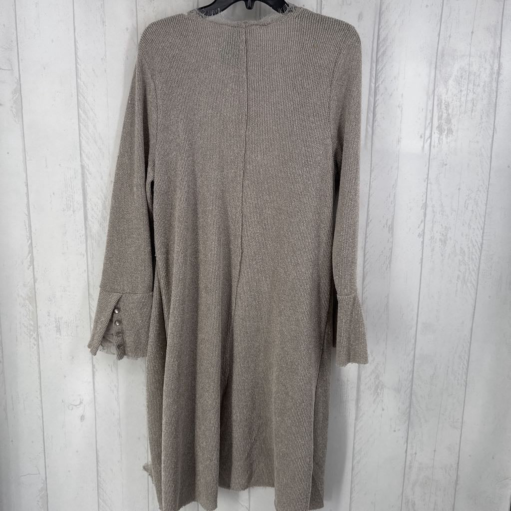 L waffle knit lace trim long cardi