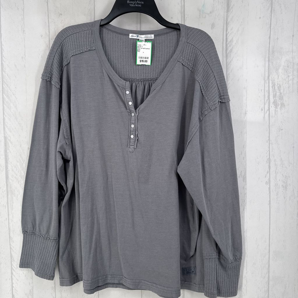 XXL l/s half button top