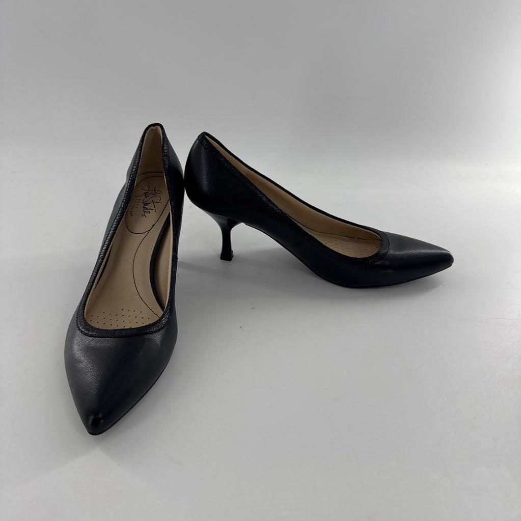 9 leather pointed toe heels