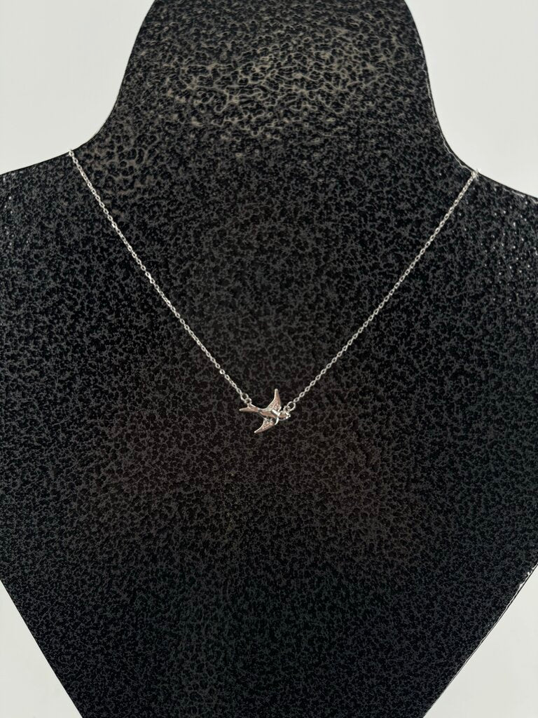 9" silvertone bird necklace