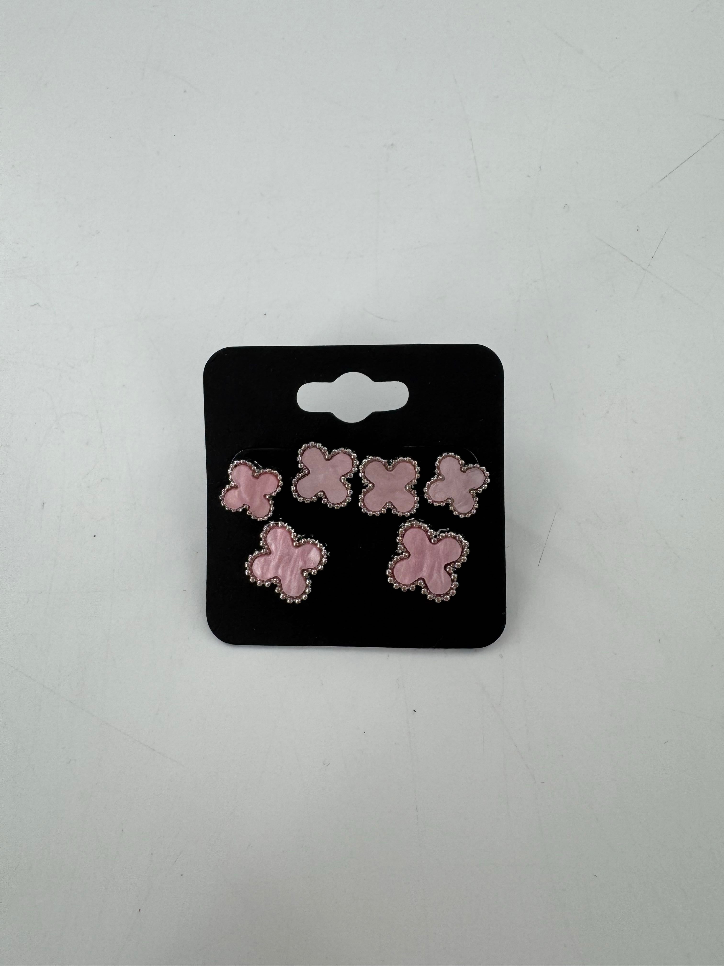 clover earring set pink/silv