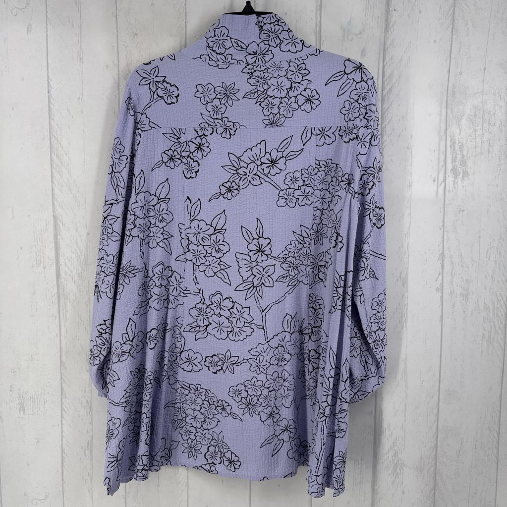 L flo print button down tab slv top