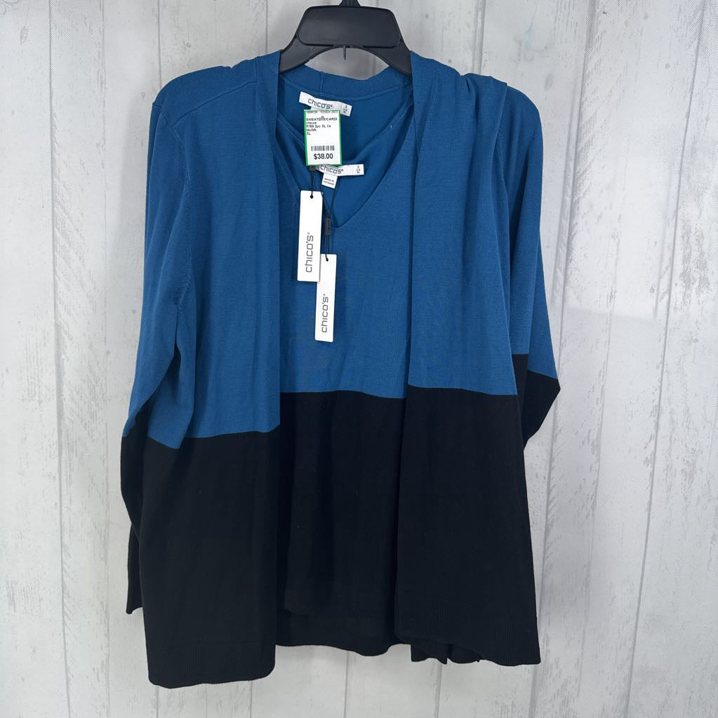 R159 2pc XL l/s color block open cardigan w/ tank