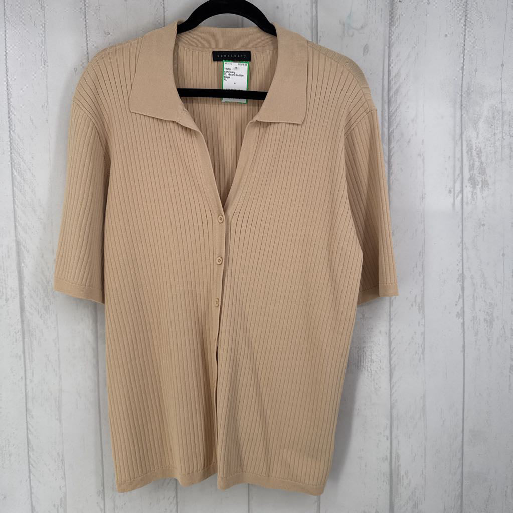 XL rib knit button down s/s top