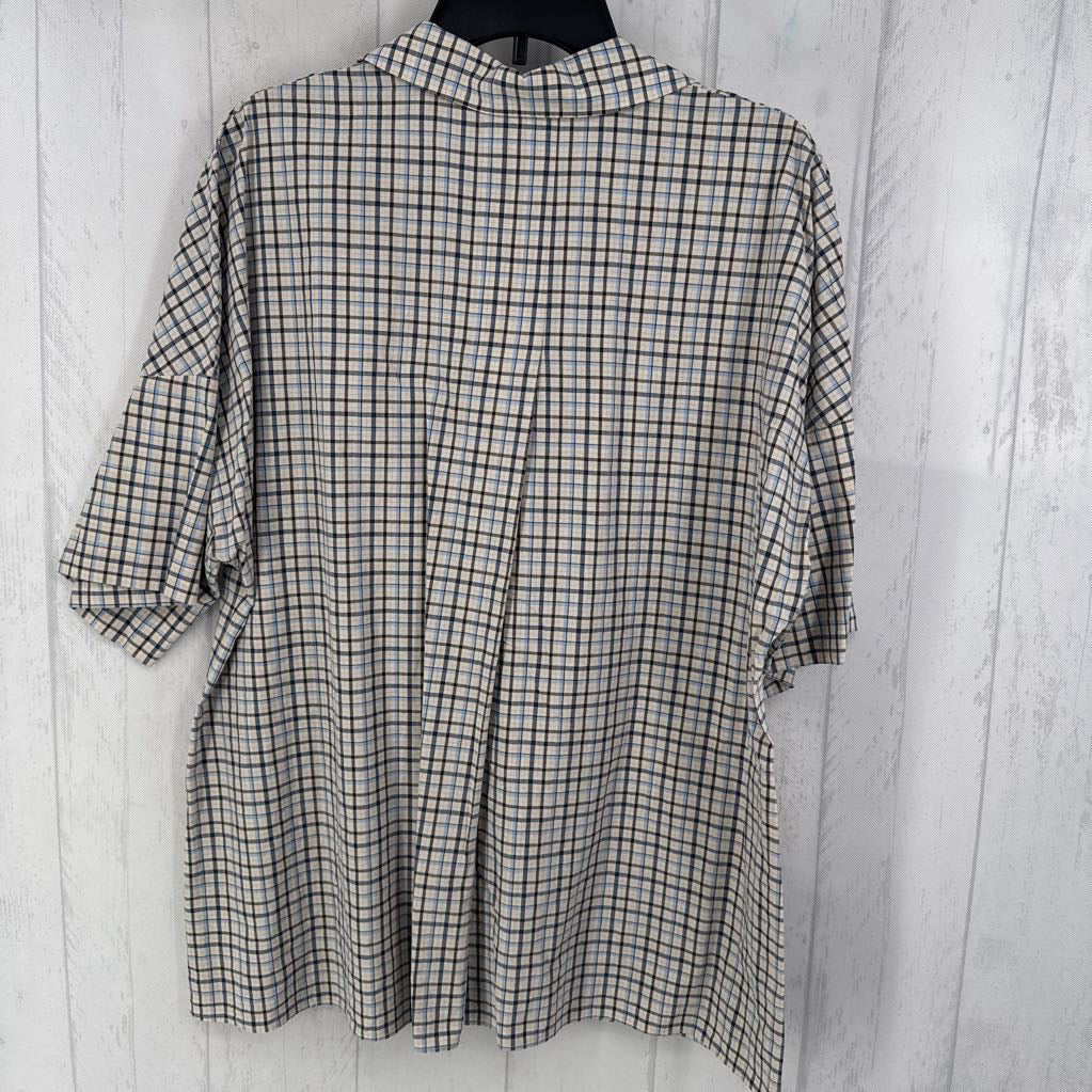 L plaid v-neck elbow slv top