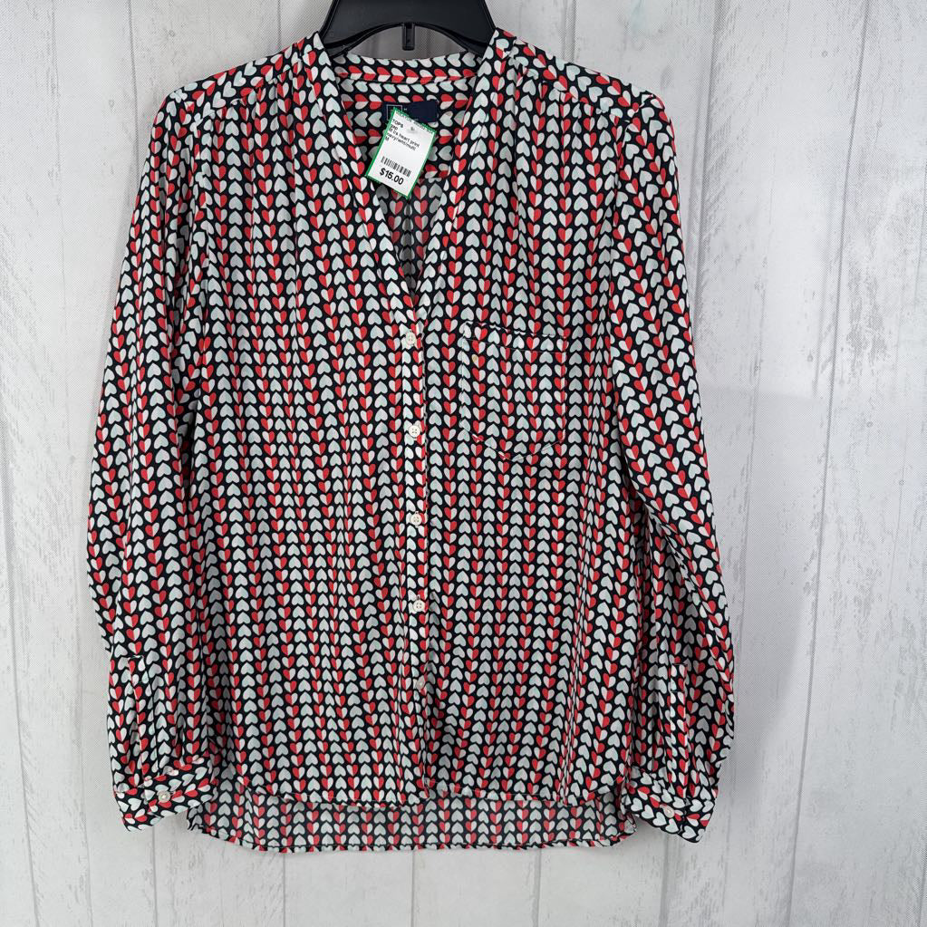 M l/s heart print button shirt