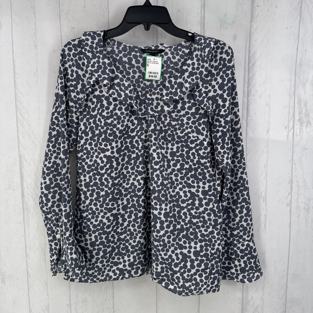 XS l/s circle print ruffle top