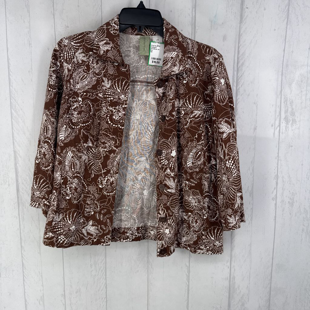 XS elbow slv flower print button jacket