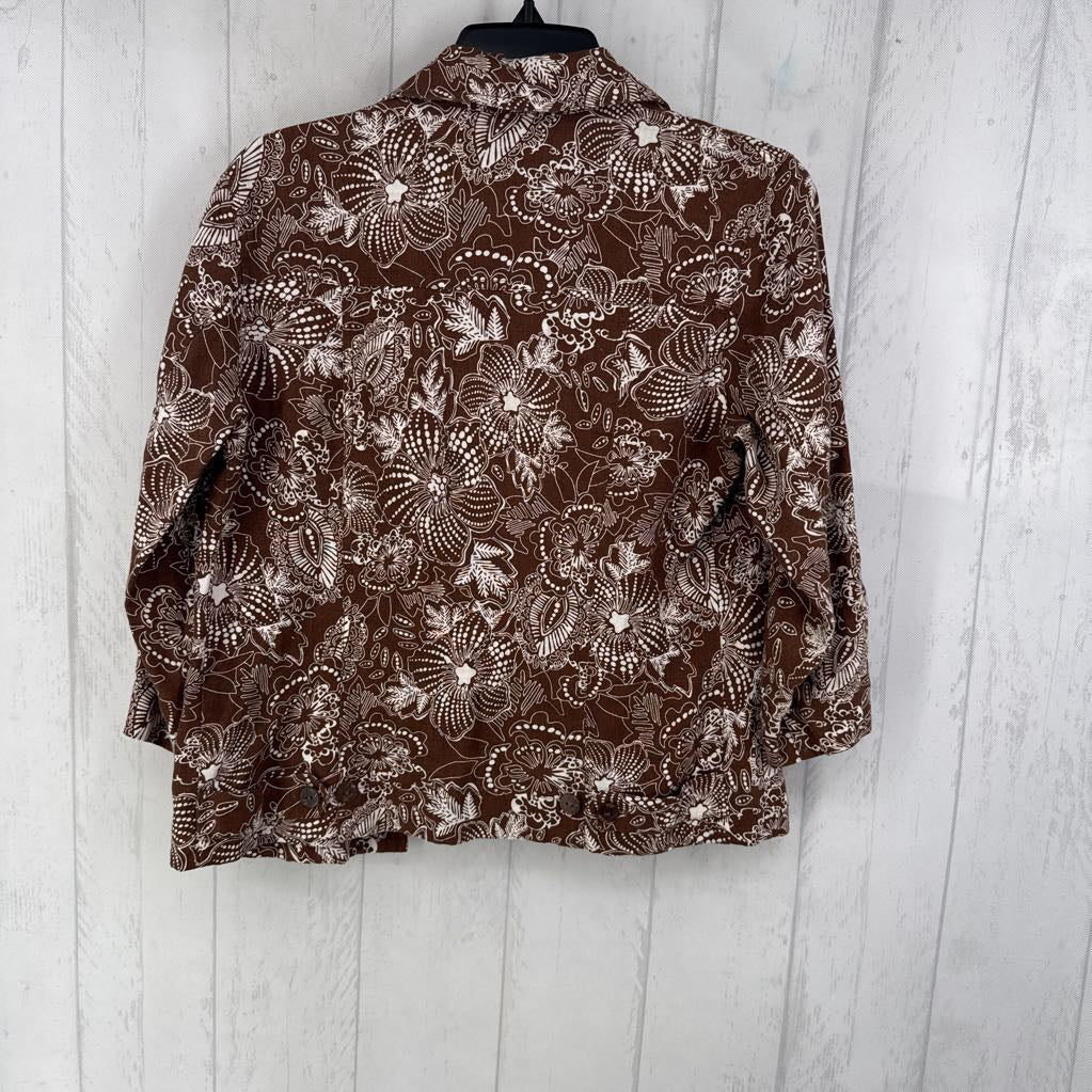 XS elbow slv flower print button jacket