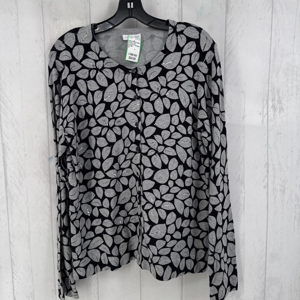 Leaf Print Cardigan w/ Sequins