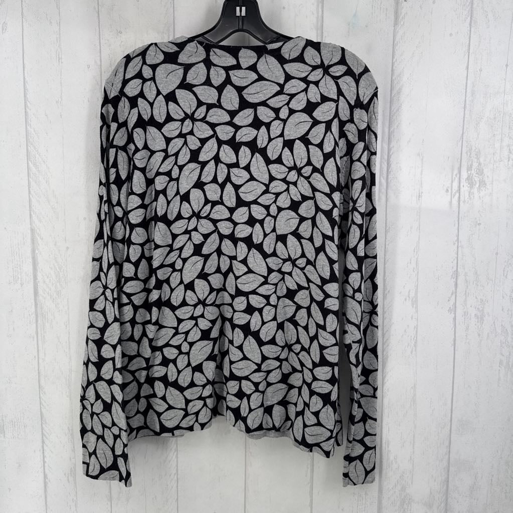 Leaf Print Cardigan w/ Sequins