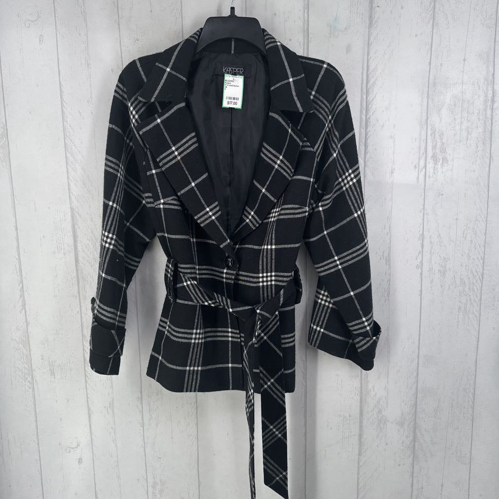 6 l/s plaid button blazer w/ belt