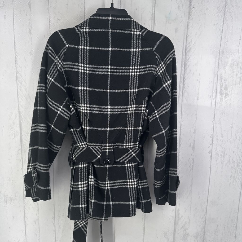 6 l/s plaid button blazer w/ belt