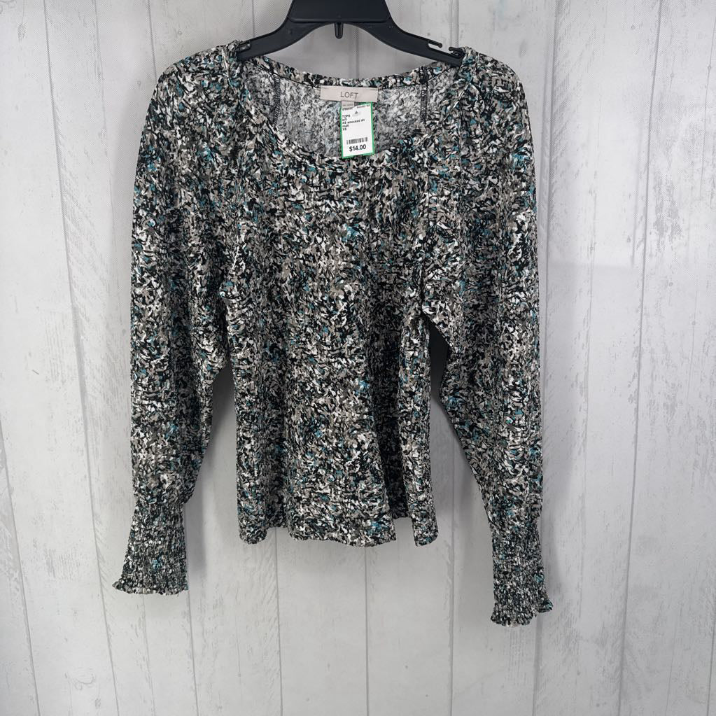 XS smocked slv scoop neck top