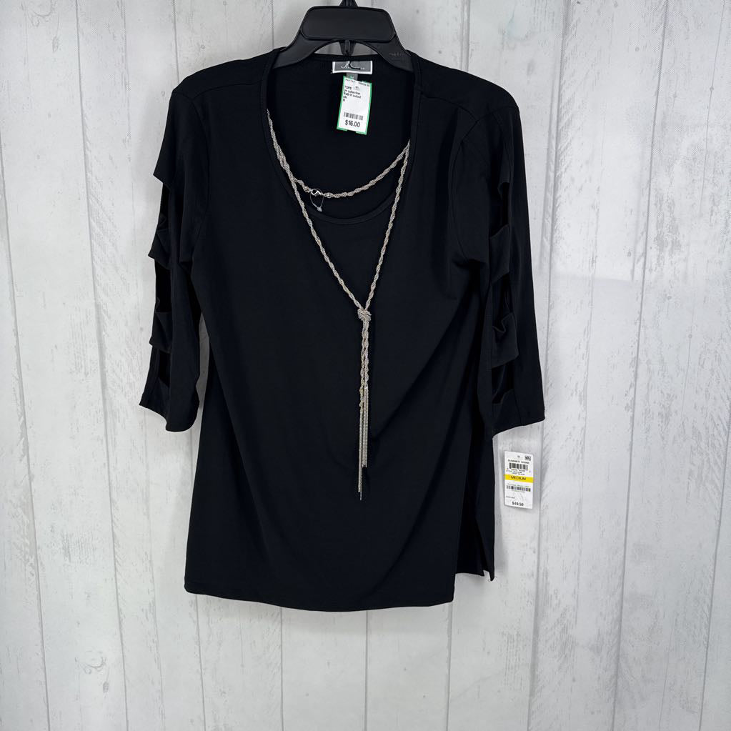 R49 M cutout elbow slv top w/ necklace